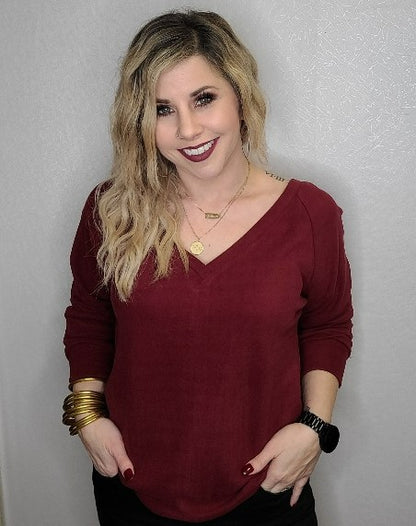 Burgundy V neck Top