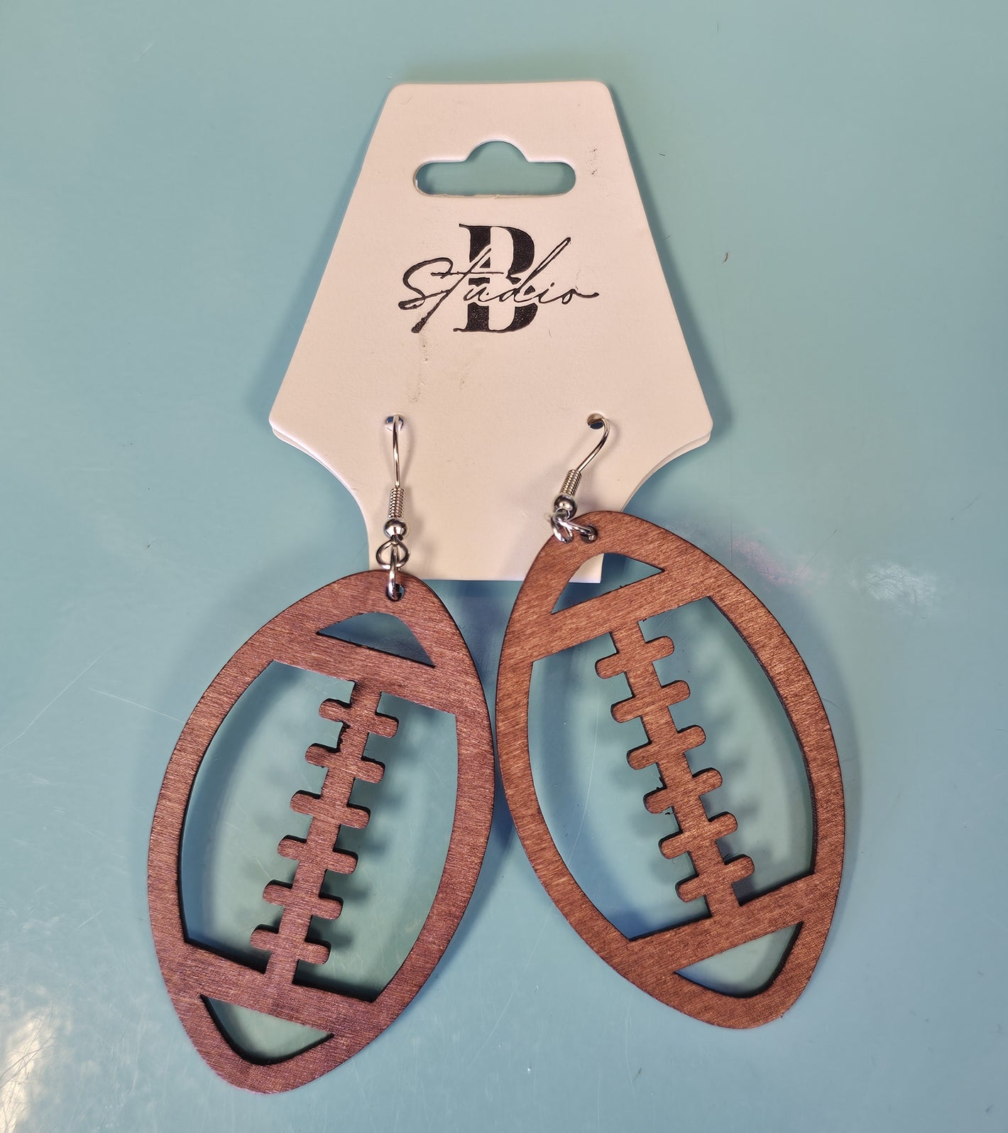 Wooden Football Earrings